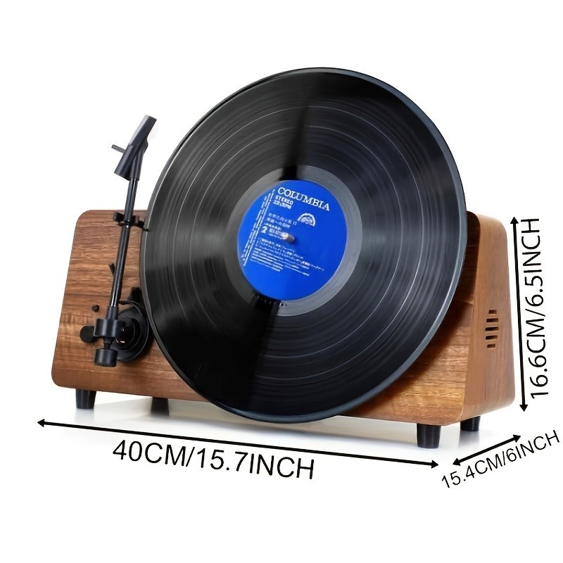 Retro vertical record player, imitation solid wood base, support 33/45/78 speeds