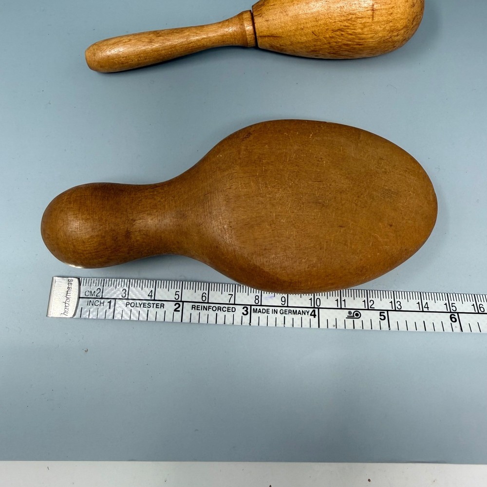 Vintage Wooden Darning Egg Set 2pc Sock Sewing Tools Handle Primitive Wood