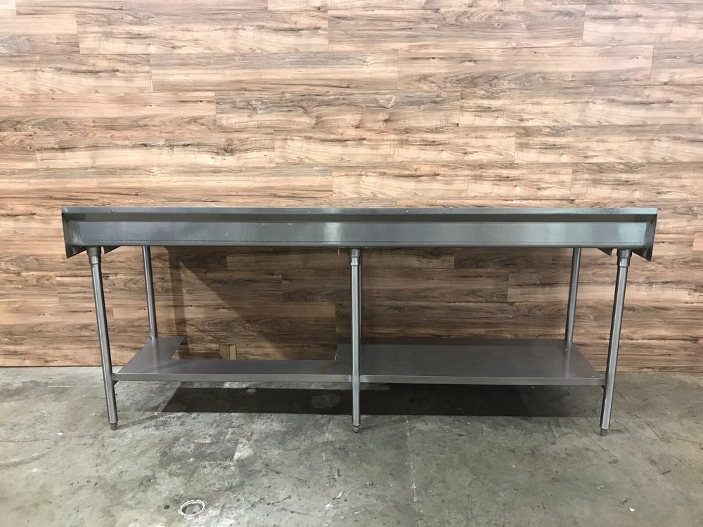 8 ft. Stainless Steel Table W/ 7" Backsplash & SS Undershelf Cutout - 96x30x43"