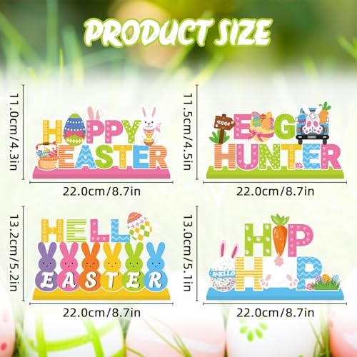 4Pcs Easter Decorations Wooden Table Centerpiece Happy Easter Table