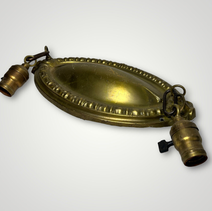 Antique Flush Mount Ceiling 2 Two Light Fixture Pressed Embossed Brass b