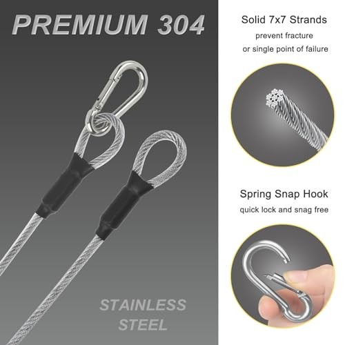 1/8" Stage Light Cables 20 Pack, 2ft Safety Cables with 1/8" dia 20pcs