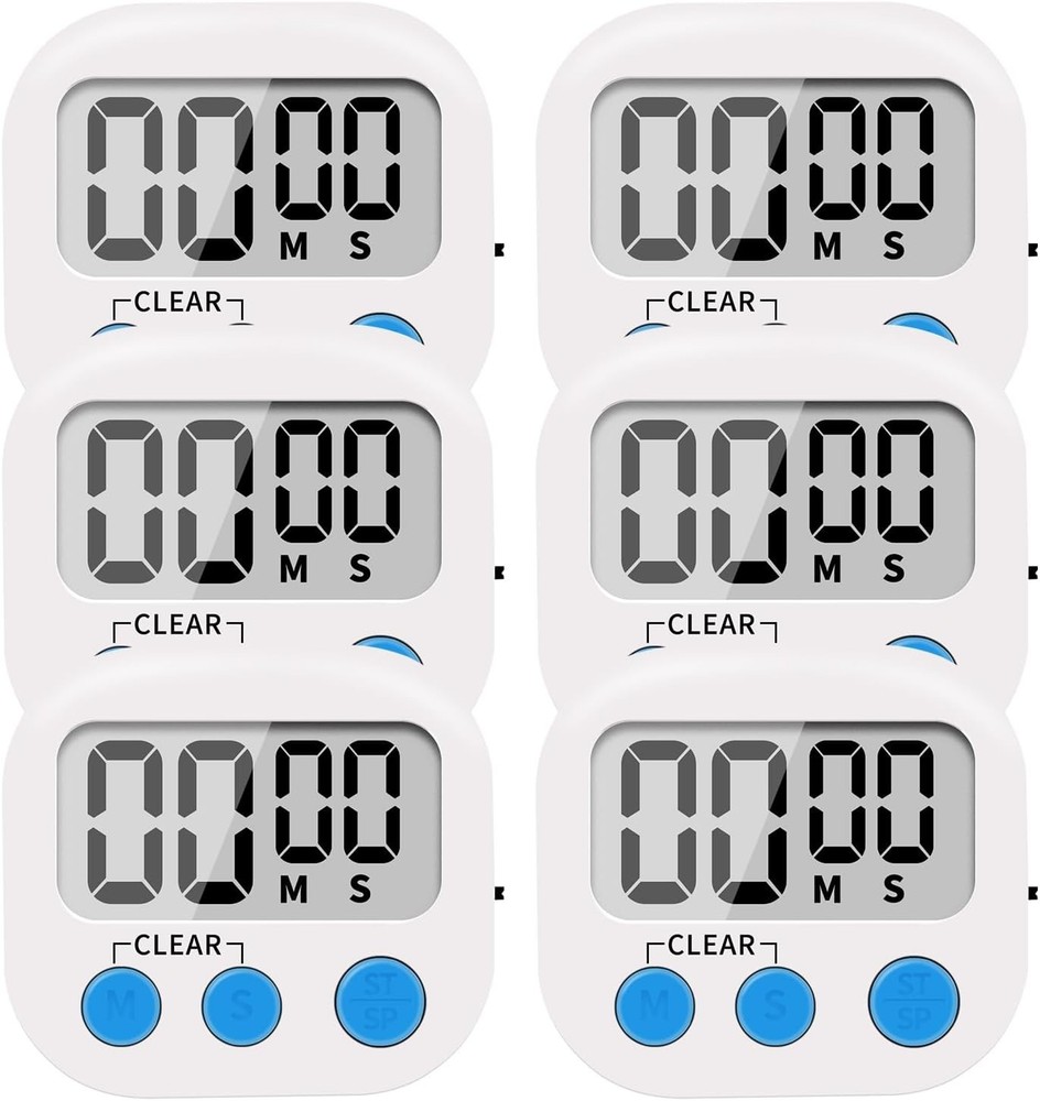Precision 6-Pack Digital Kitchen Timer with Loud Alarm & Large Display, White