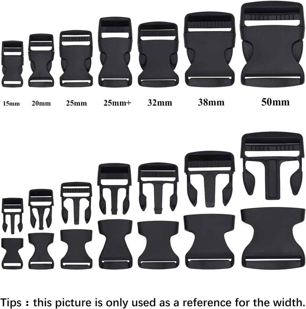 20Pack Plastic Side Release Buckles with 15mm 10Yd Black Nylon Webbing Strap
