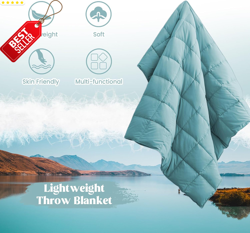 Soft Feather Down Throw Blanket Lightweight Packable 50x70 Teal Blue US