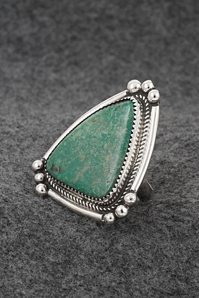 Turquoise & Sterling Silver Ring - Leslie Nez - Size 8 Adj.