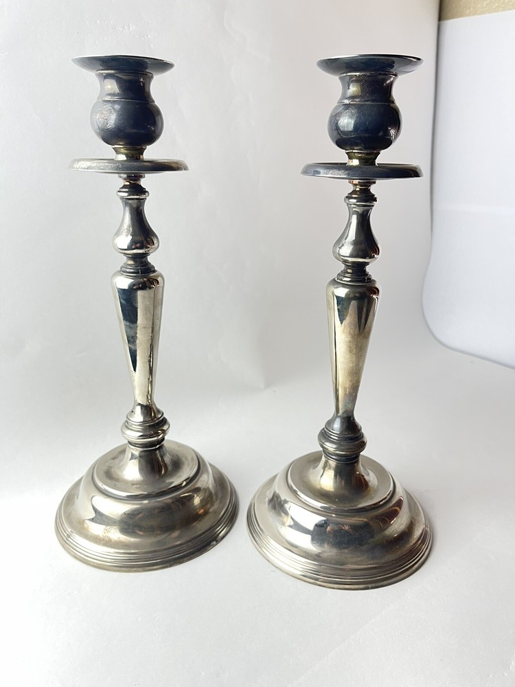 2 Vintage Candlesticks Silver Plated Candle Holders Empire Style 11 1/2"