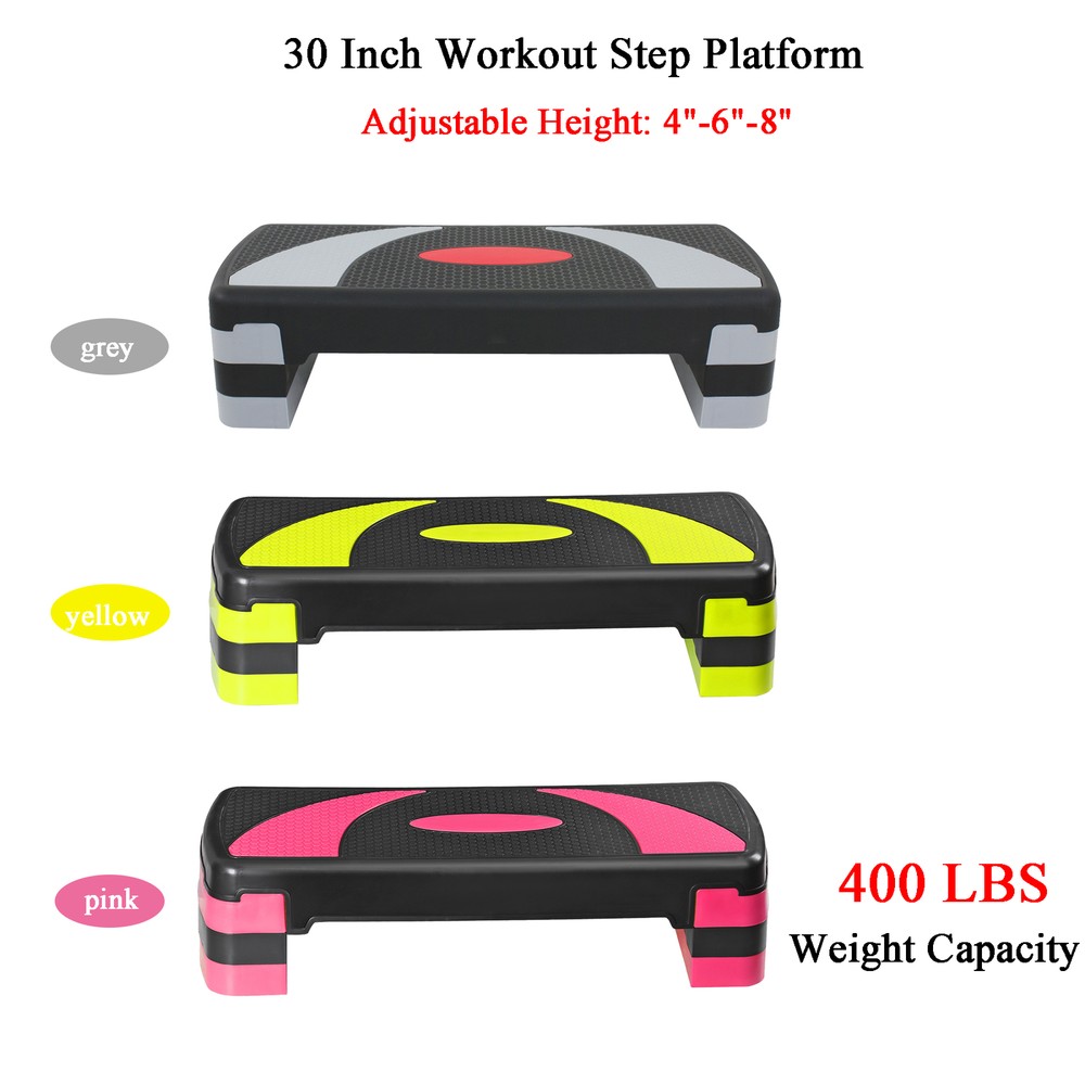 31" Aerobic Step Platform Exercise Stepper Workout Step Adjust w/Risers 3 Colors
