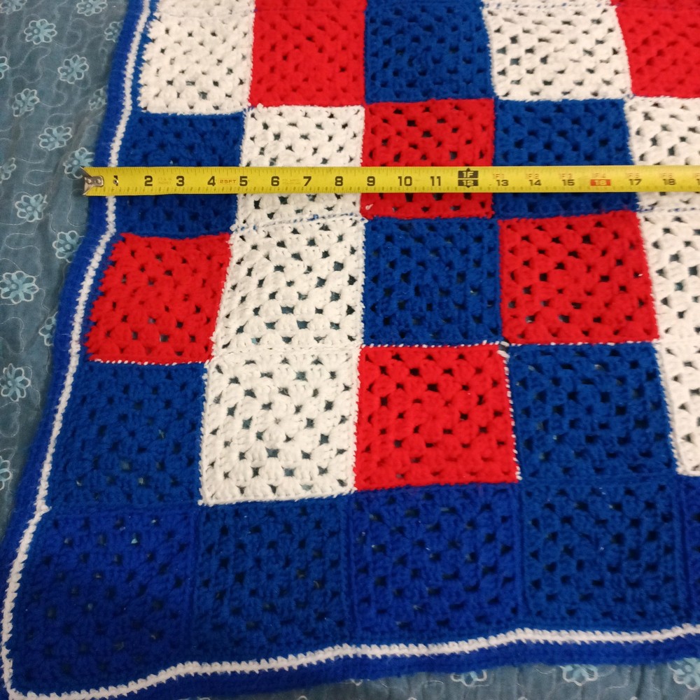 54x42 Crochet Blanket Red White Blue Checkered