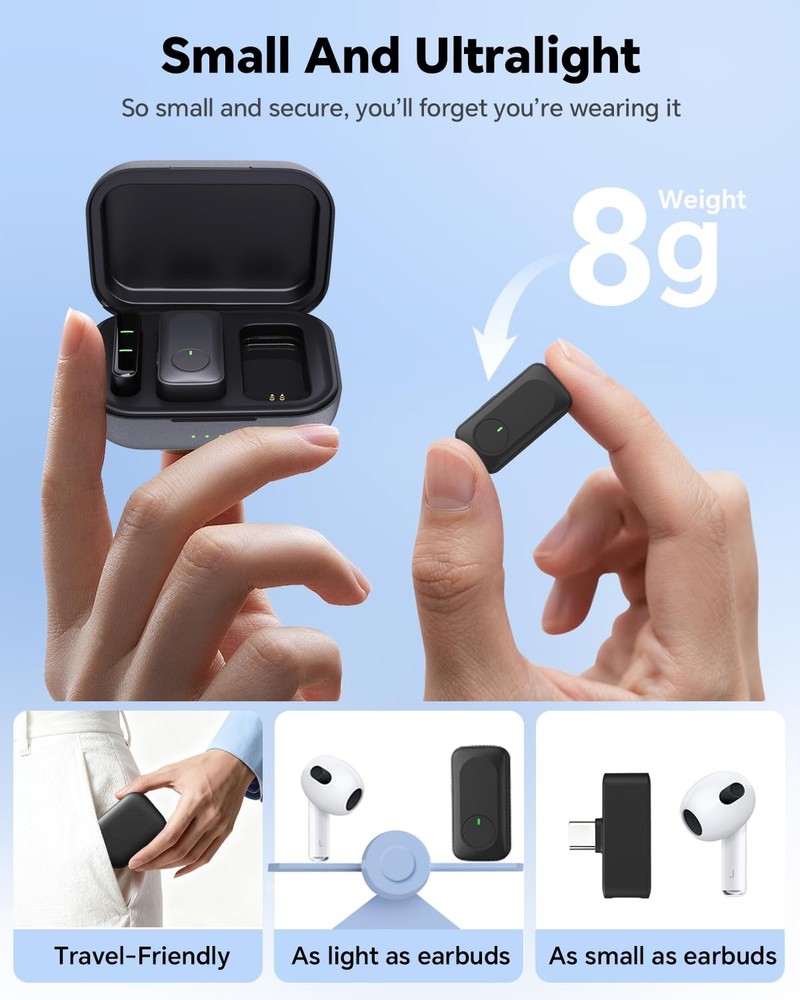 Wireless Lavalier Microphone for iPhone/Android Phone/Laptop/PC, Mini Lapel M...