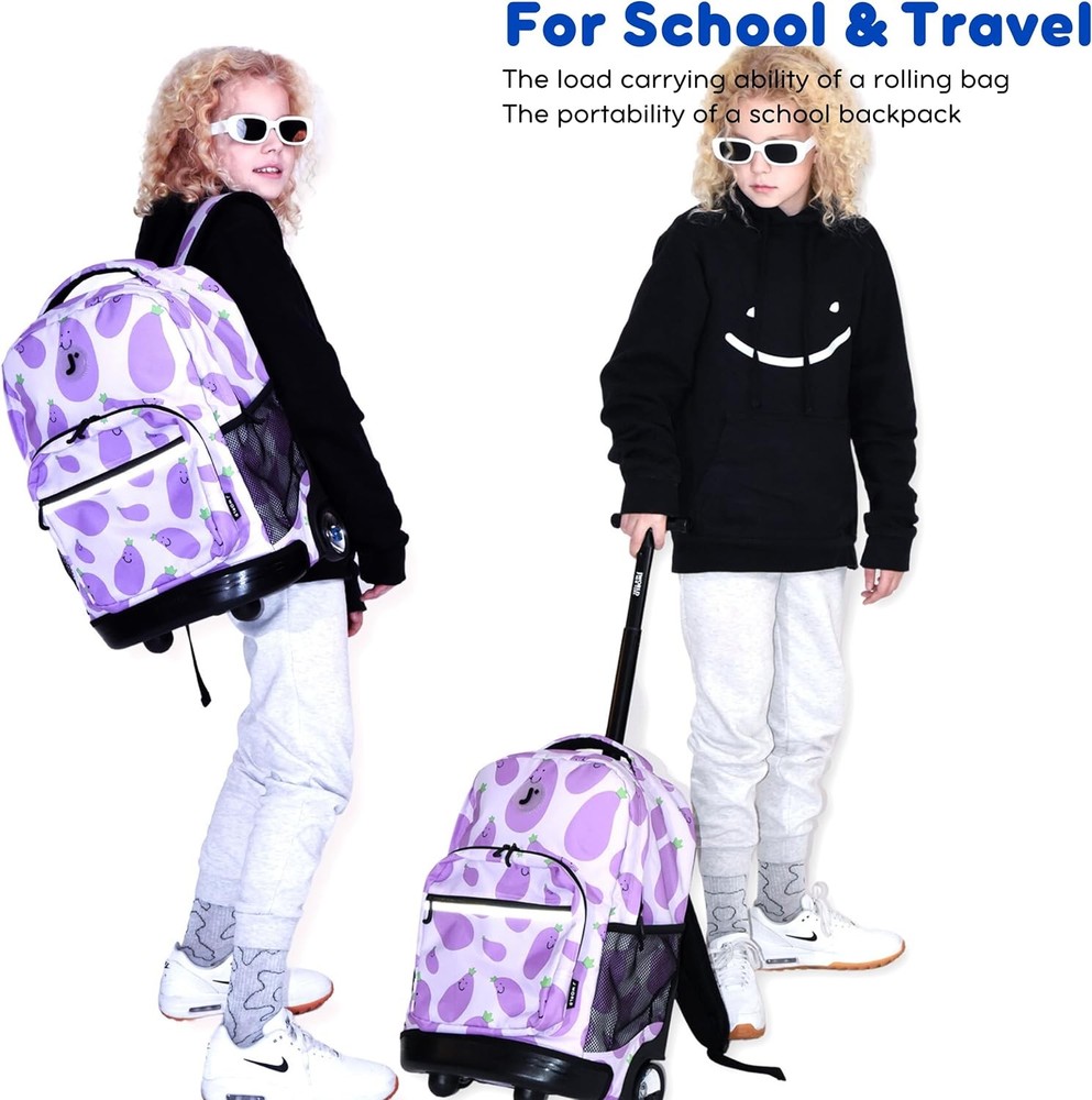 J World Sunrise Rolling Backpack. Roller Bag with Wheels, Heart Dot