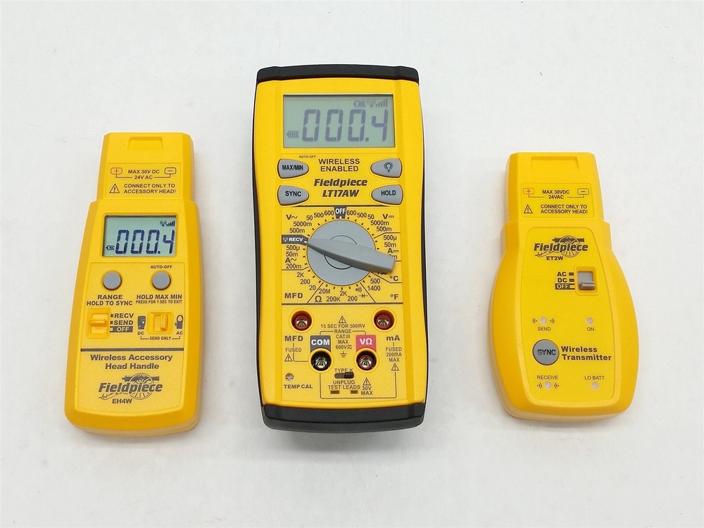 FIELDPIECE LT17AW HVAC HVACR WIRELESS MULTIMETER+TRANSMITTER EH4W ET2W LOT 3