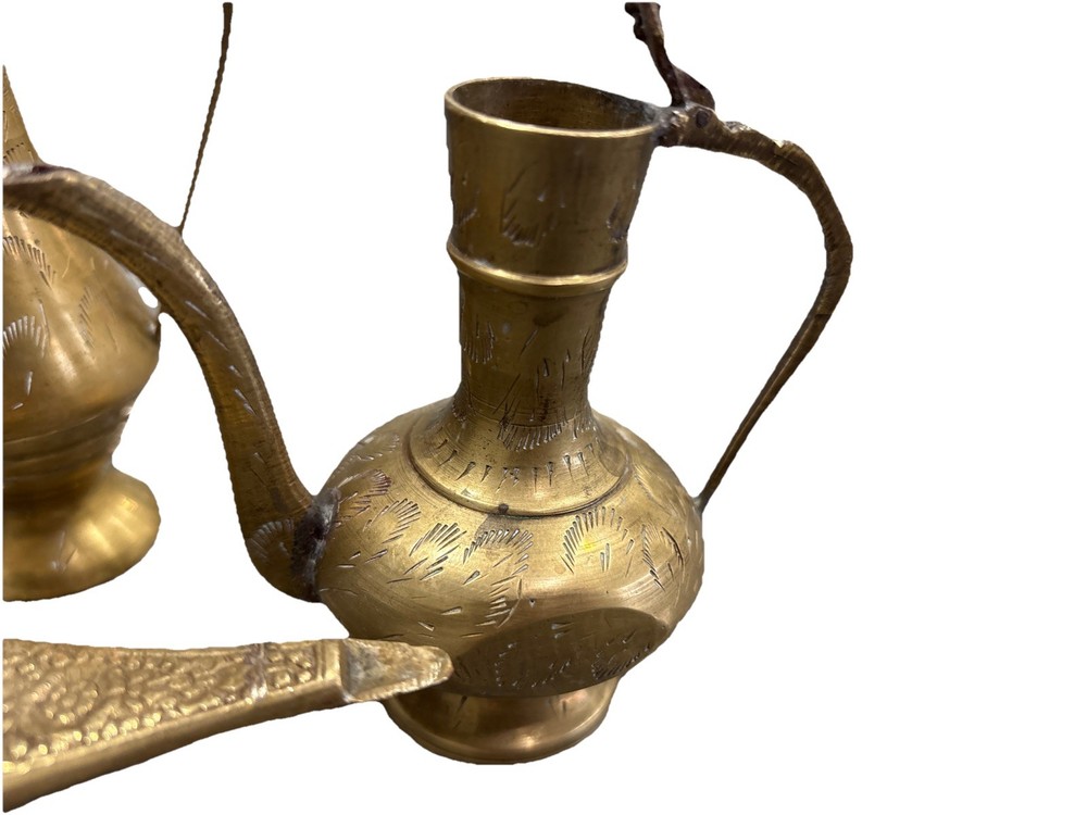 3 Pc Brass middle eastern tiny pitchers