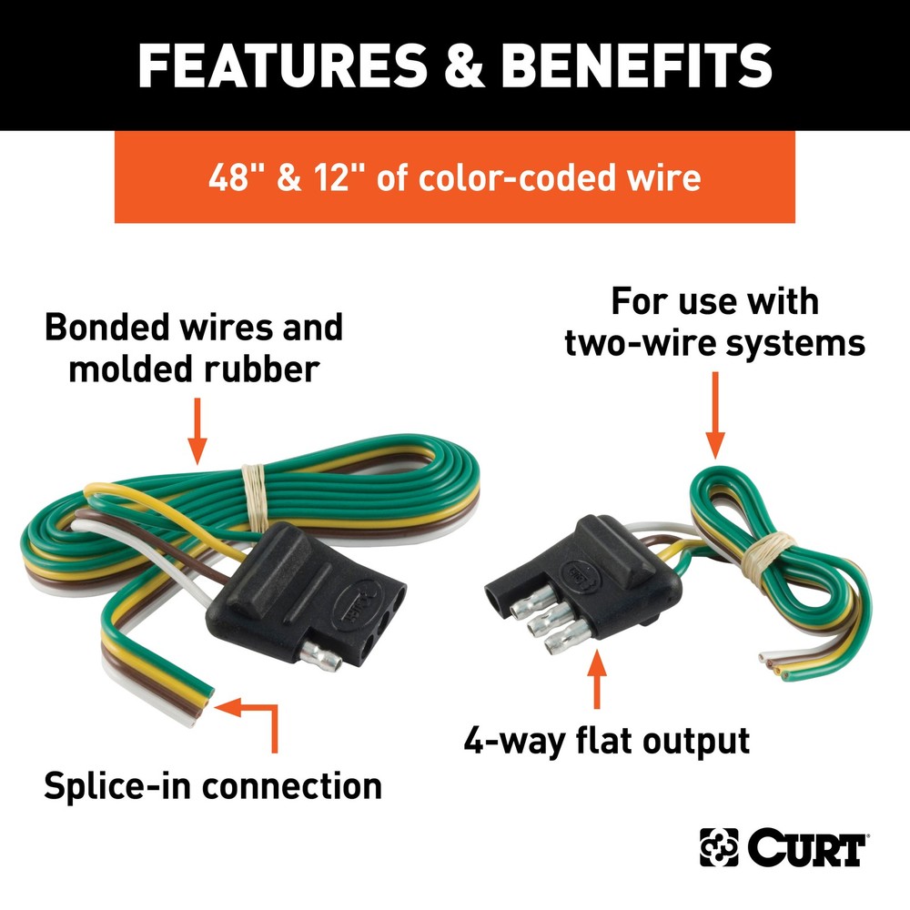 Curt 4-Way Flat Connector Plug & Socket with 12" & 48" Wires (Packaged)