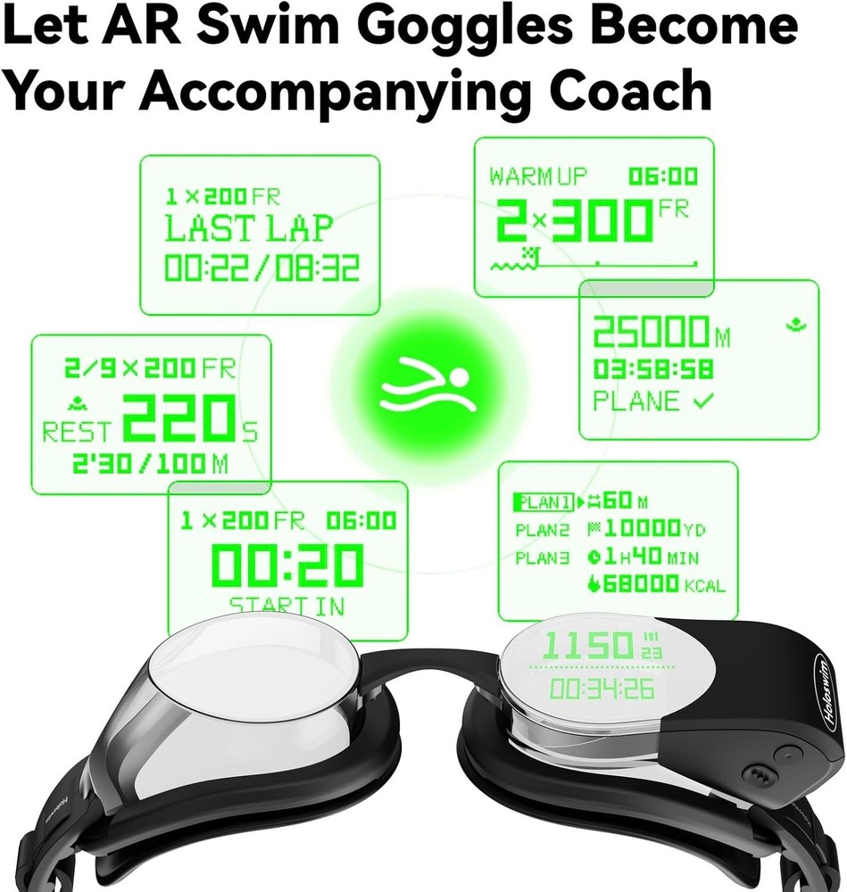 Smart Swim Goggles, 2GO Swimming Goggles, AR Real-time Display, AI Data Analy...