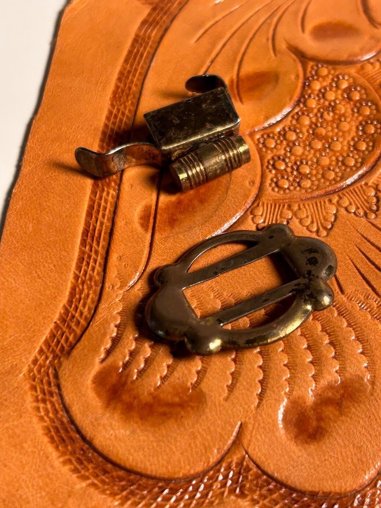 Hand Tooled Leather Craft Sampler. Unfinished Project with Skilled Details