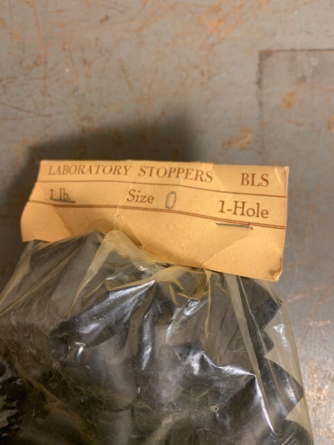 Bulk Lot 1 LB size 0 Solid Black Rubber Stopper with Center drilled hole