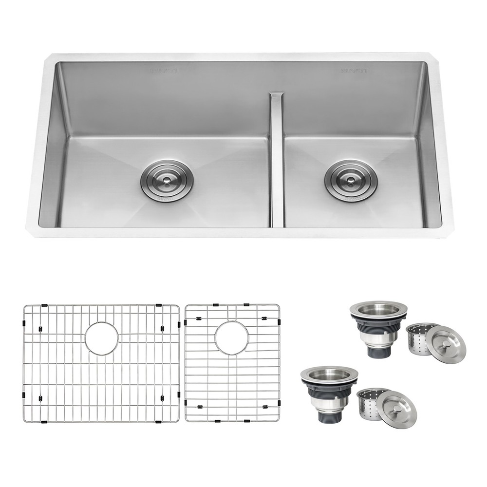 Ruvati 36" Low-Divide Undermount 60/40 Double Bowl KitchenSink- RVH7417 (100509)