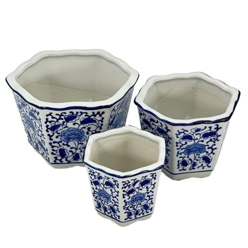 Blue & White Floral Porcelain Ceramic Decorative Blue & White - Hexagonal