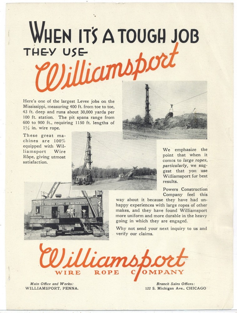 1935 Williamsport Wire Rope Ad: Powers Construction Co.  West Palm Beach BE