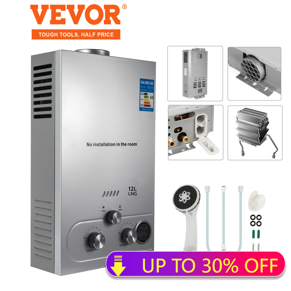 VEVOR 12L LPG Tankless Natural /Propane Gas Hot Water Heater Instant Boiler LED