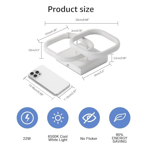 Small Ceiling Light, Square Modern LED Ceiling Light Fixture, White-6500K