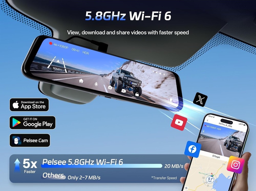 High-Resolution S12 Pro Mirror Dash Cam - Navigation & Voice Control Included