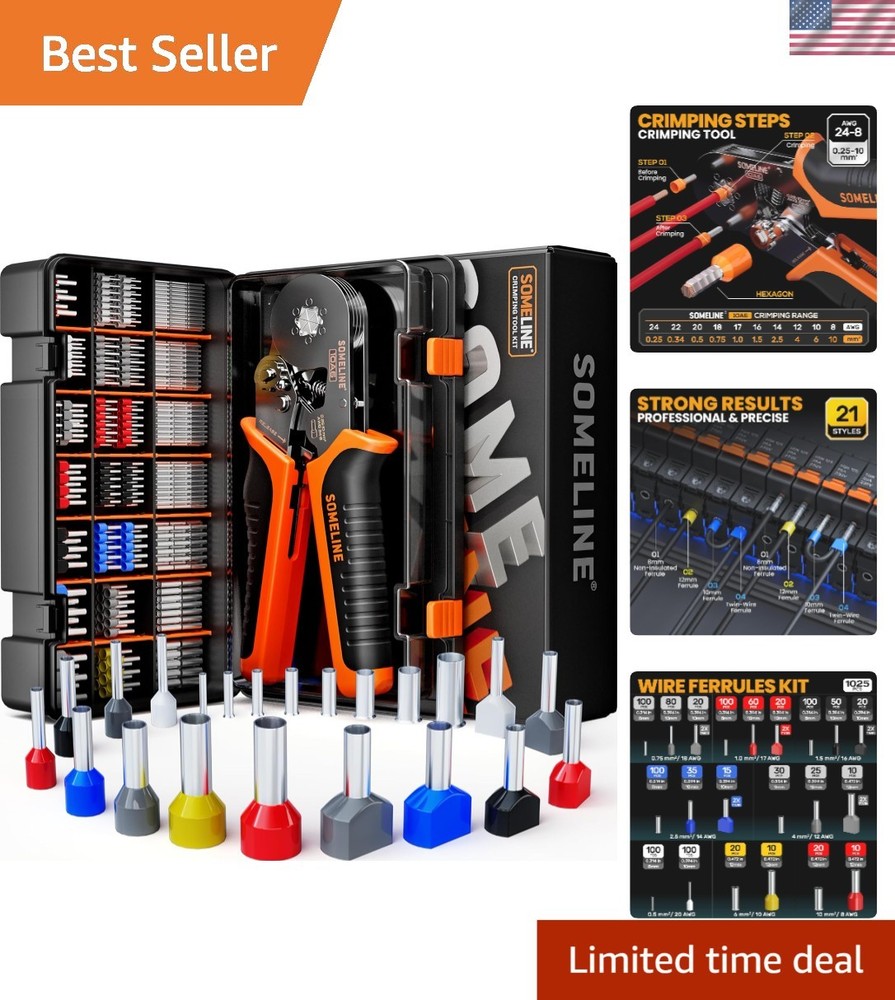 Professional Hexagonal Crimping Tool and 21 Ferrules for Precise Connections