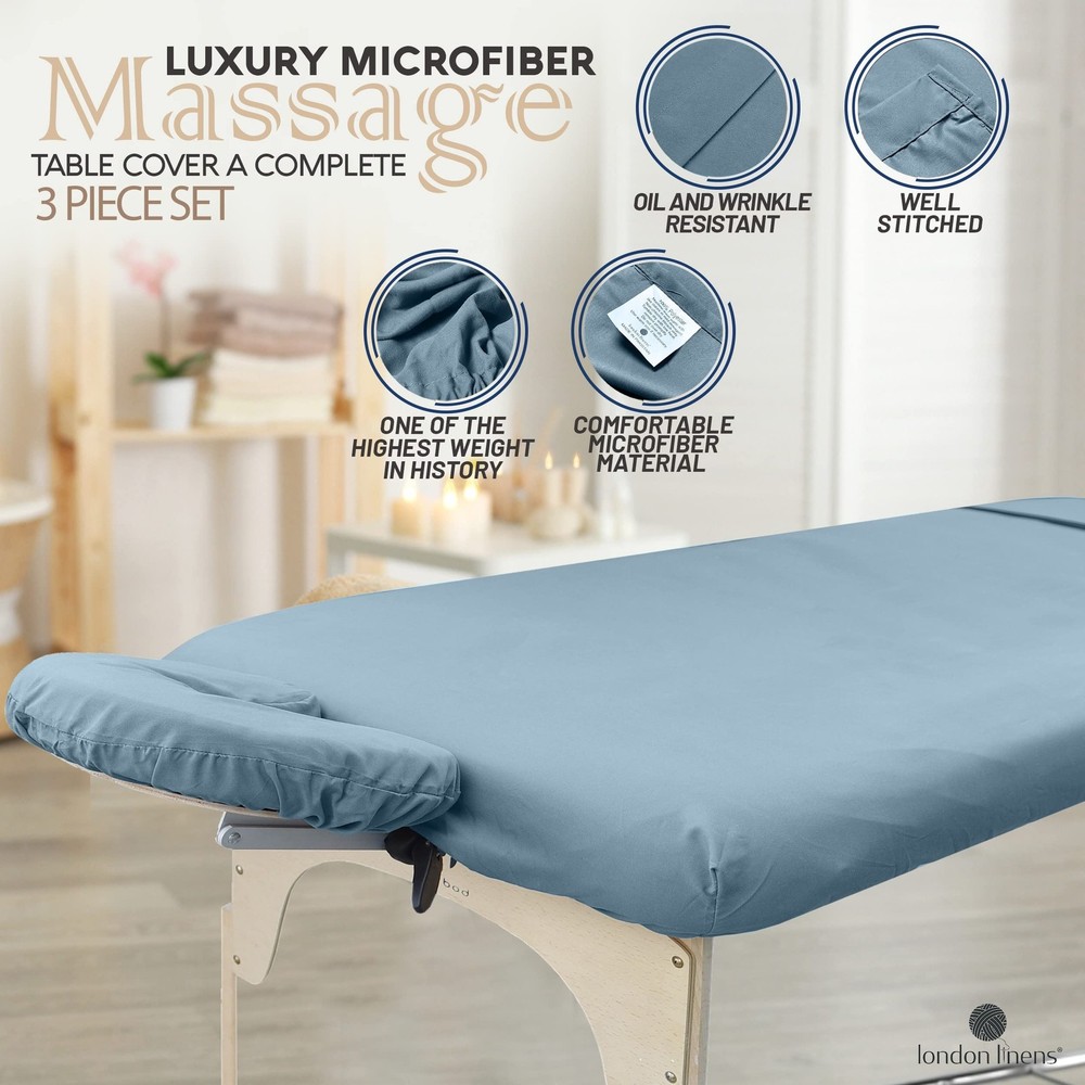 London Linens Soft Microfiber Massage Table Sheets 3 Piece Set - Light Blue