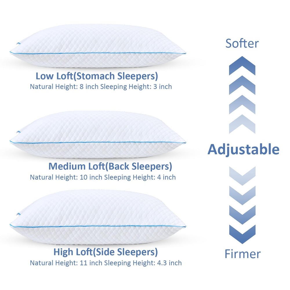 Shredded Memory Foam Pillows for Sleeping 2 Pack - Cooling Bed Pillows Standa...