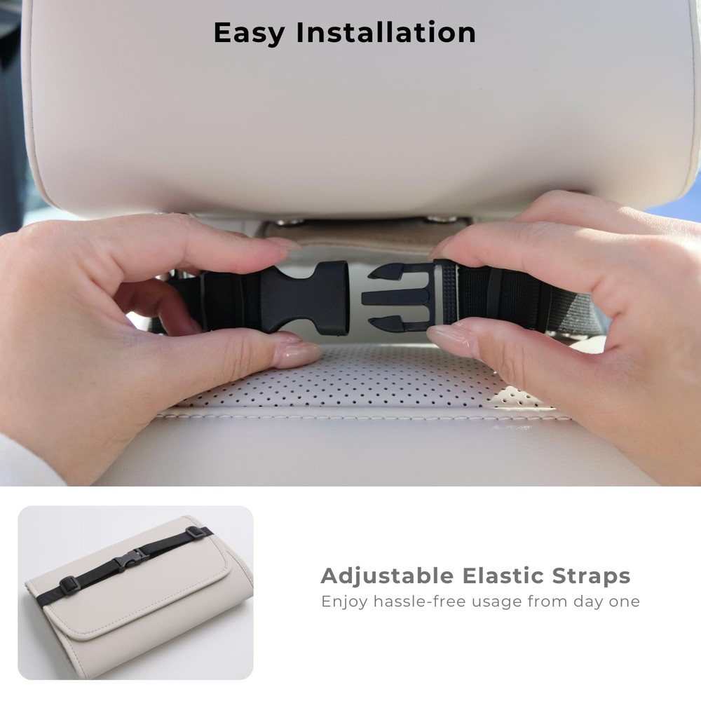 Premium PU Leather Car Tissue Holder Classic Style Rectangular Black