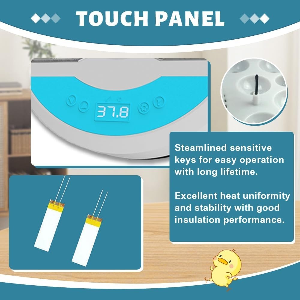 9 Egg Incubator w/ Temperature Control, Touch Operation& Temperature Display