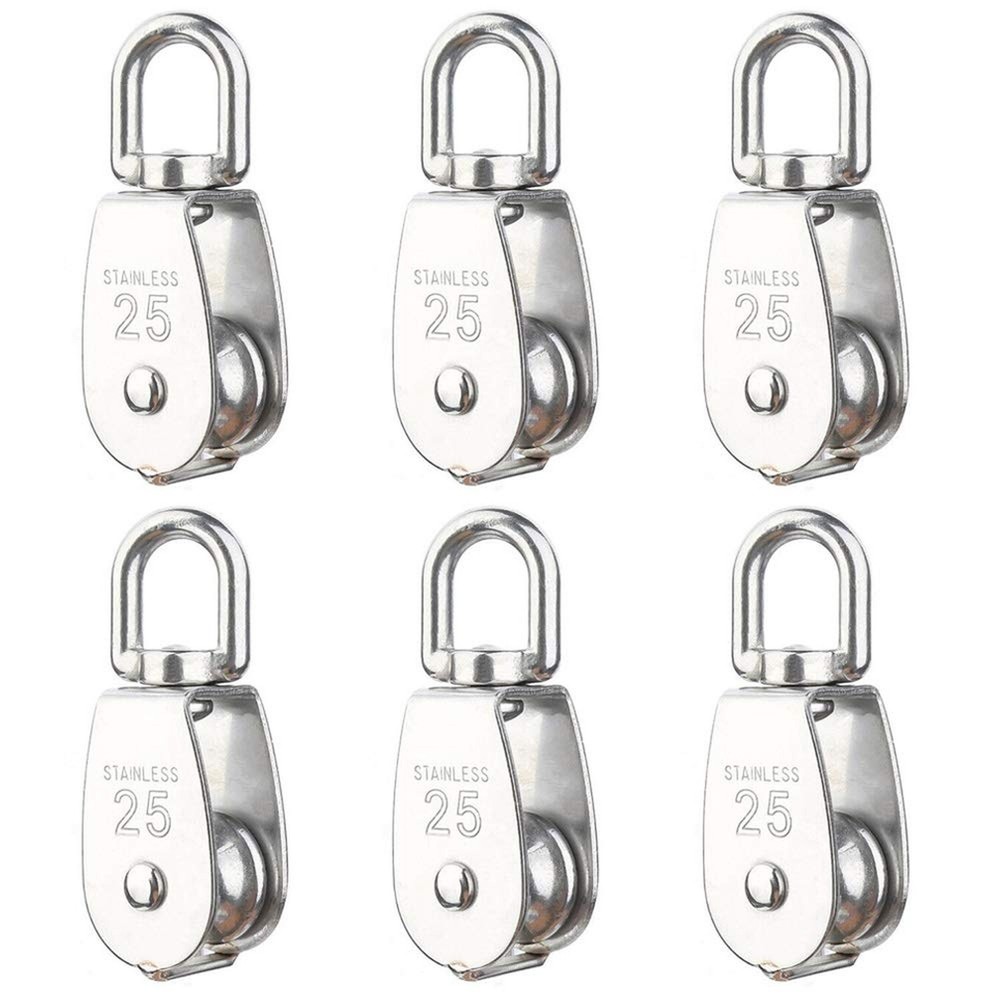 Rocaris 6 Pack M25 Lifting Single Pulley Roller Loading 330Ibs, 304 Stainless...