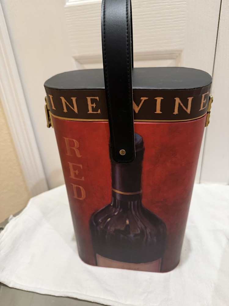 WINE BOTTLE GIFT BOX 2 Bottles Cardboard Brass Handle