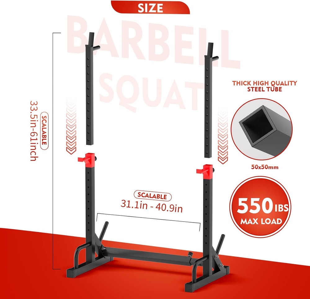 Adjustable Squat Rack, Barbell Rack, Bench Press 550 LBS Max Load Multi-Function