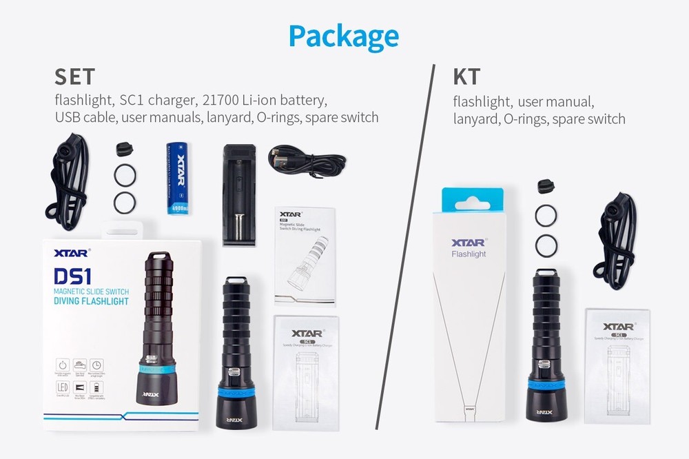 XTAR DS1 1000 Lumen Diving Flashlight FULL SET + FREE SILICON GREASE