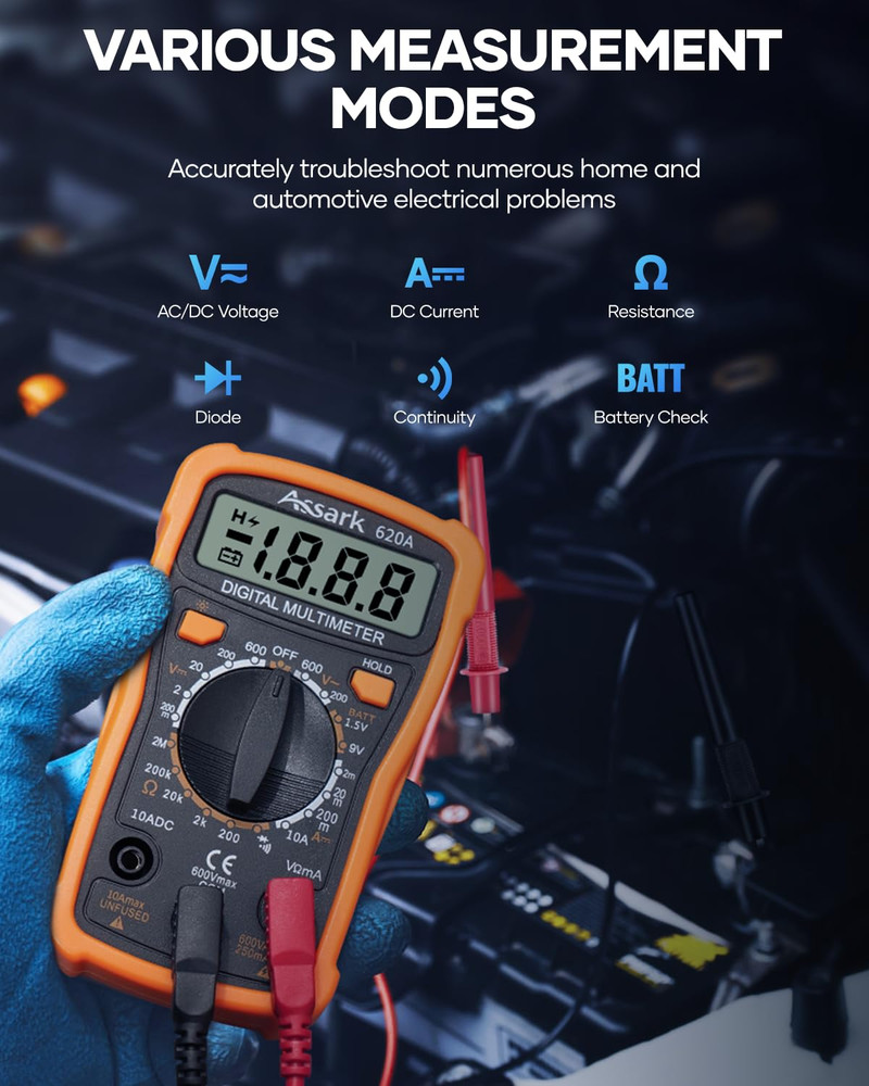 Multímetro digital de voltaje Assark de 2000 cuentas