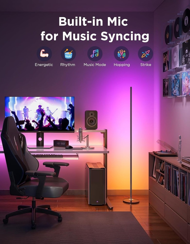 RGBIC Floor Lamp Basic, 1000lm LED Corner Lamp Compatible with SmartThings, A...