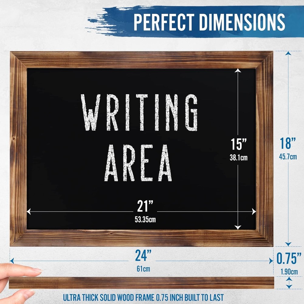 Creations 18" x 24" Torched Brown Solid Wood Frame Wall Chalkboard