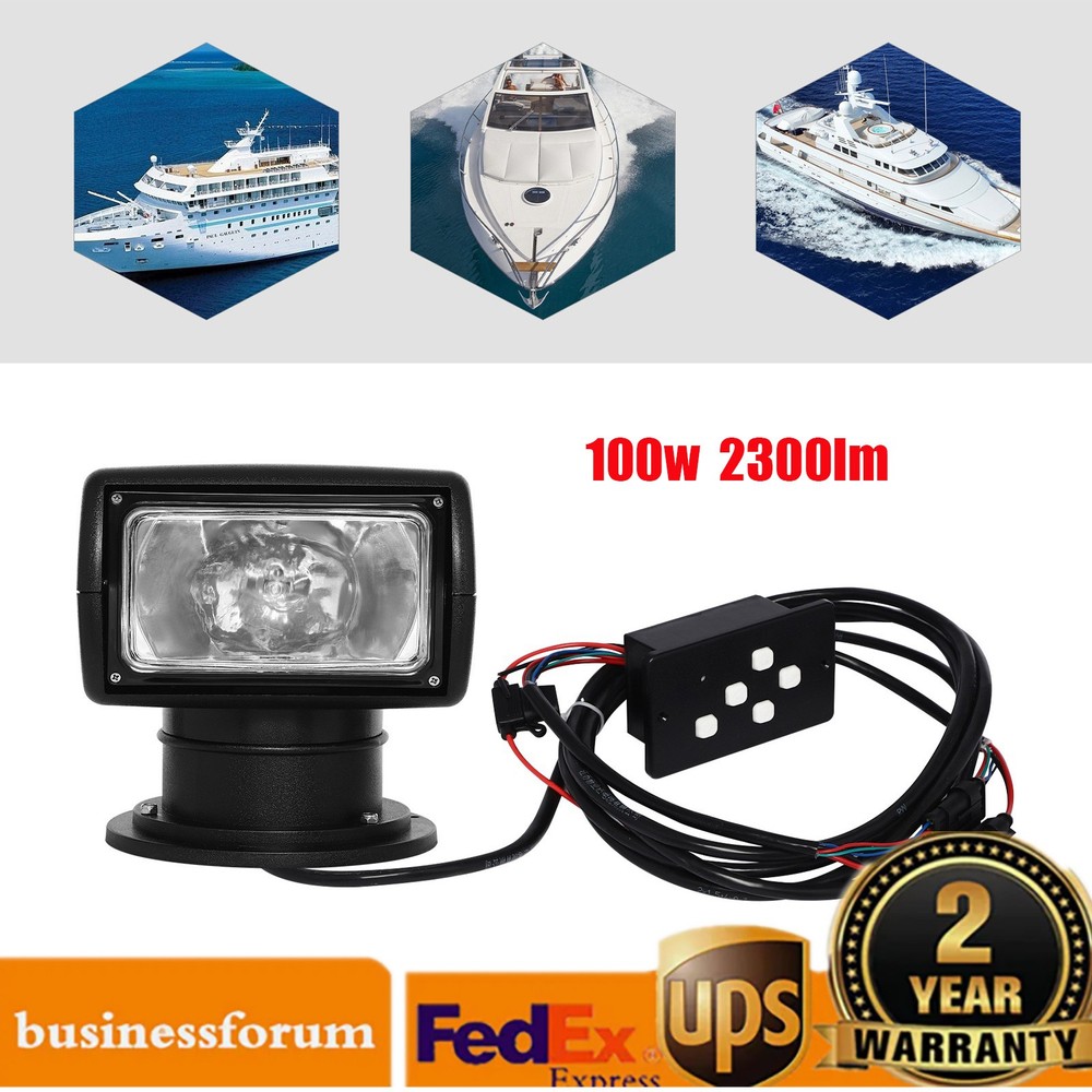 12V 100W Marine Spotlight Remote Control Boat Searchlight 2300lm Adjustable Beam