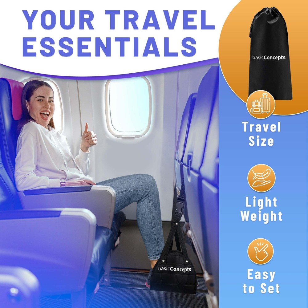 BASIC CONCEPTS Airplane Foot Hammock for Plane Travel 1 pack, Black