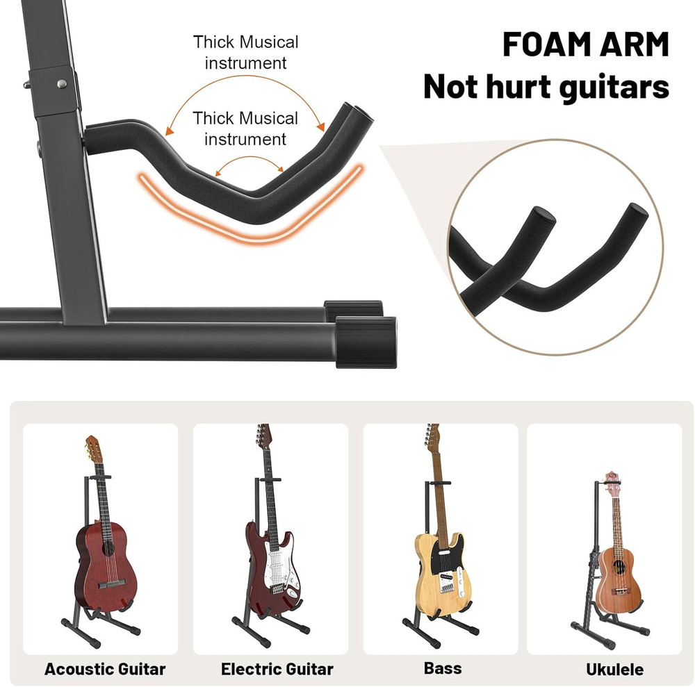 Adjustable Folding Guitar Stand, A-Shape with Neck Holder, Fully Assembled - for