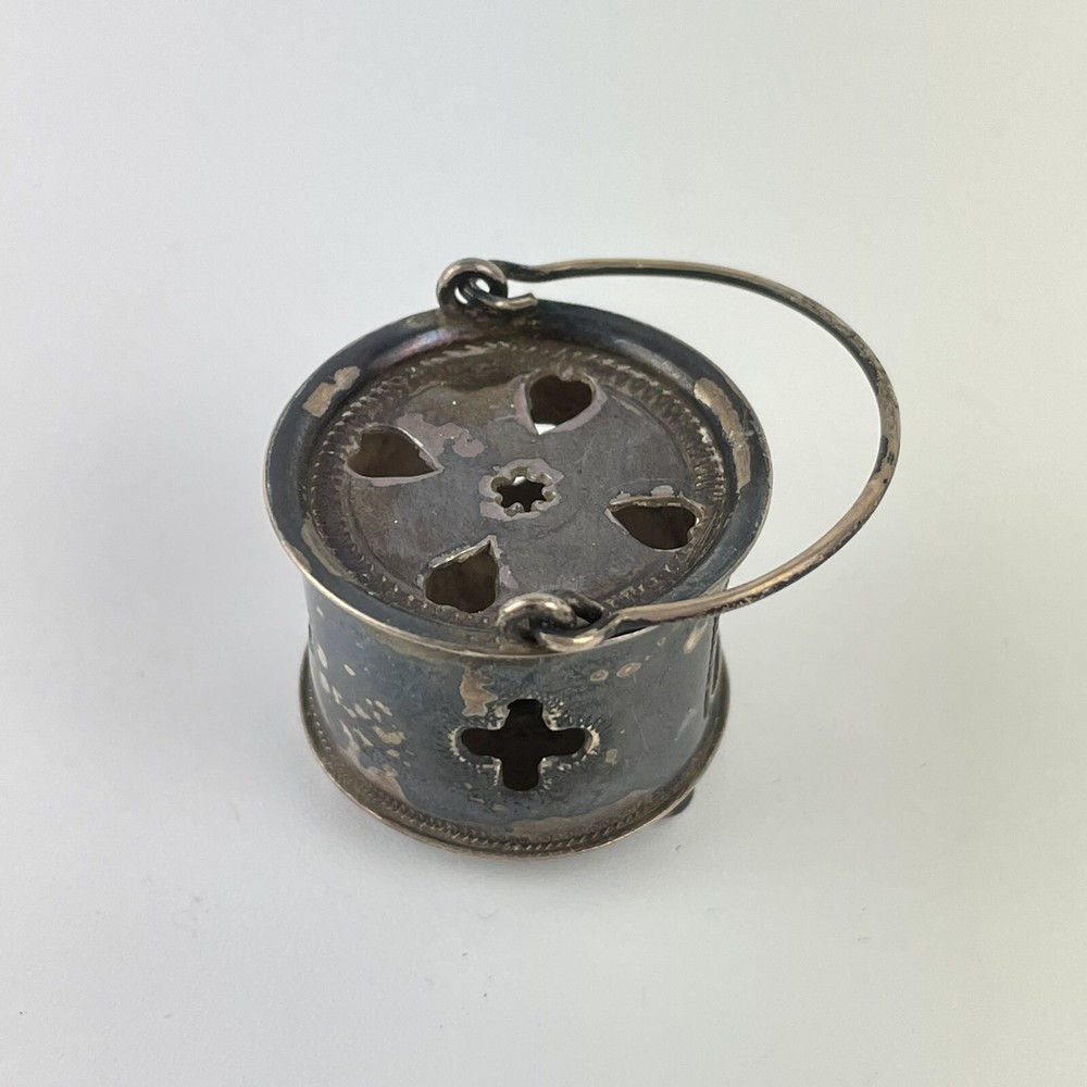 Unusual Antique Solid Silver Miniature Pierced Lantern Unknown Mark Height 2.5cm