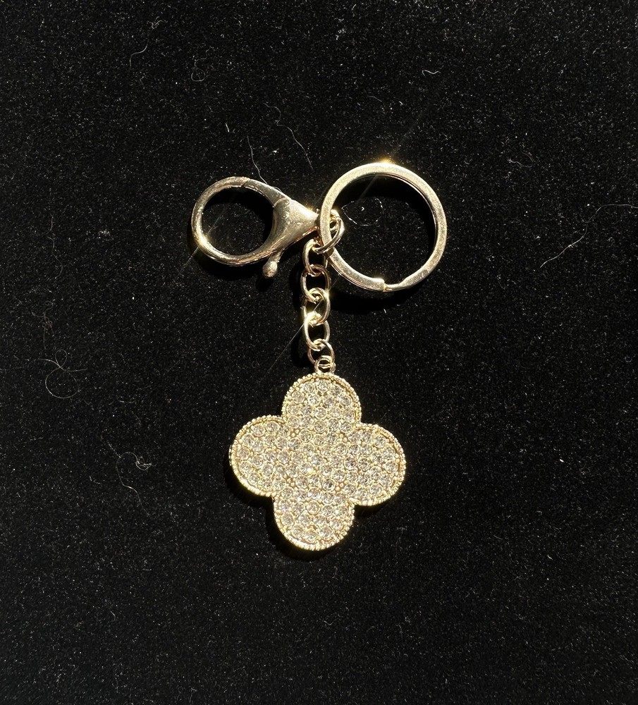 Rhinestone 4 Leaf Clover Gold Keychain