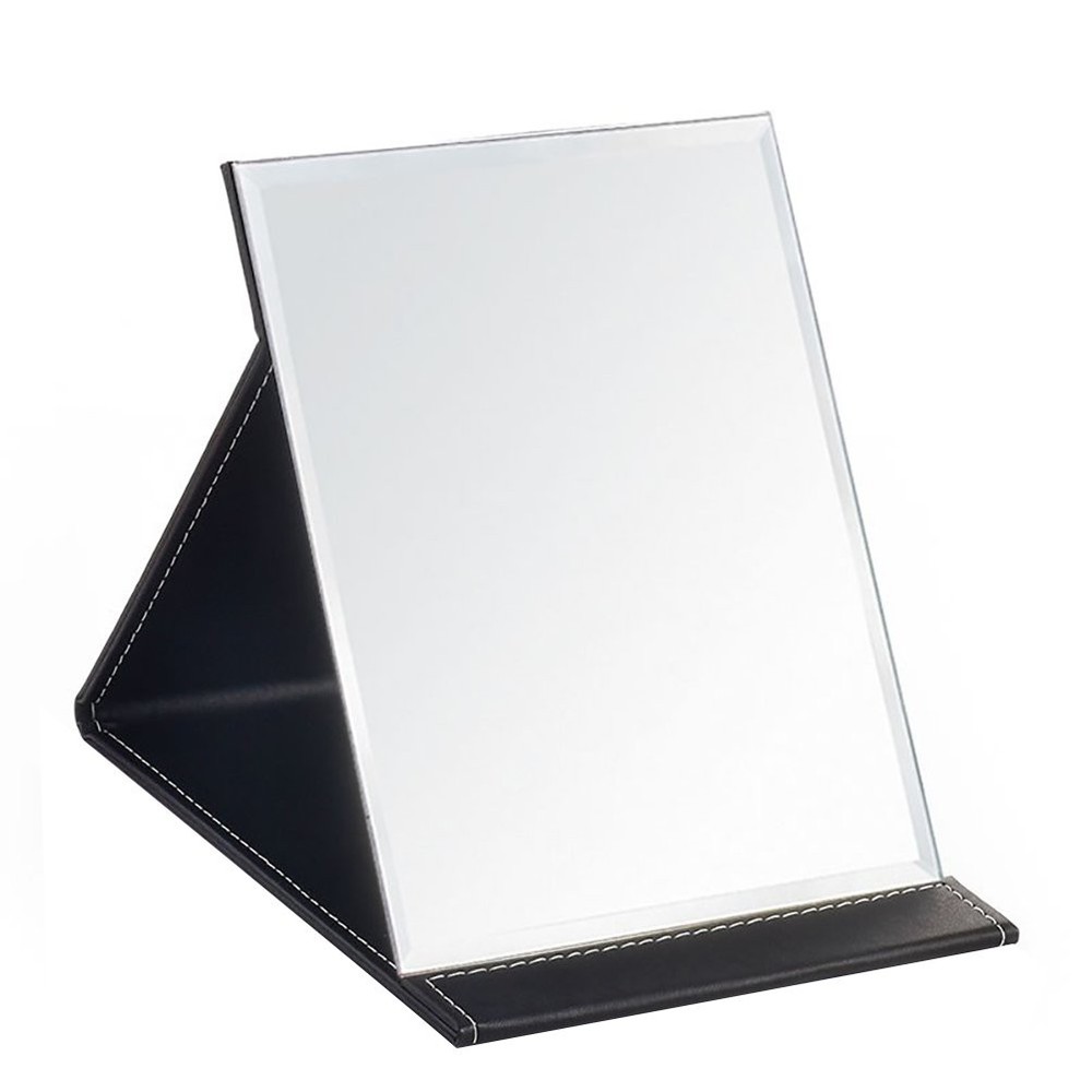 Protable PU Leather Mirror Folding Desktop Makeup Mirror with Adjustable Stan