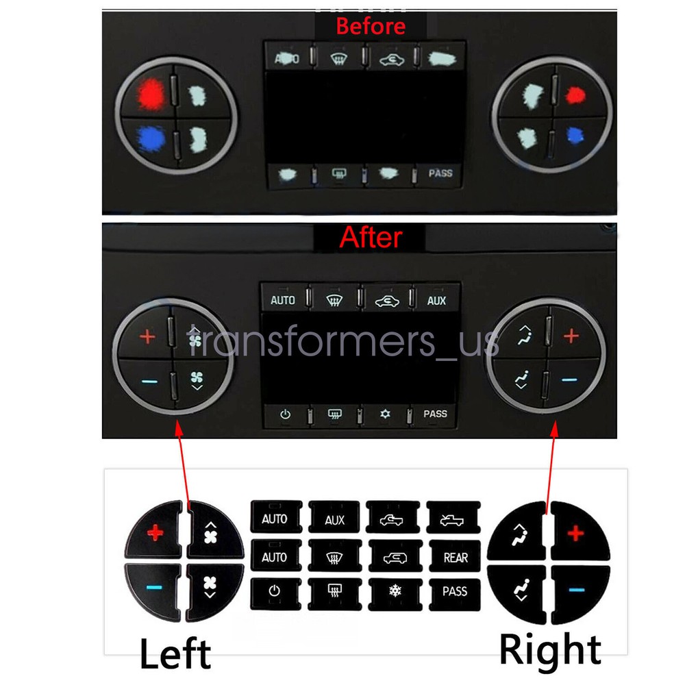 For 2007-2014 Chevy Silverado A/C Dash Button Repair Decal Stickers Replacement