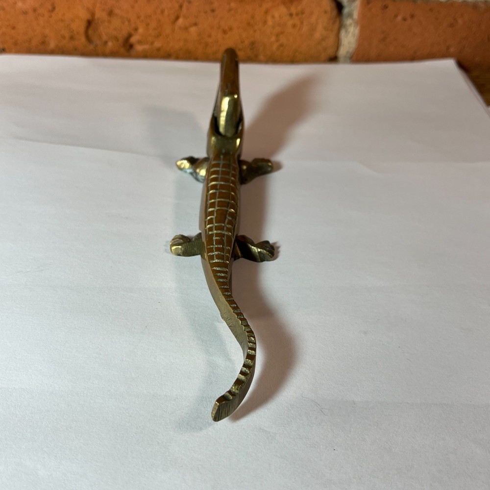 Vintage Brass Alligator Nutcracker 8" Figural Crocodile Kitchen Tool