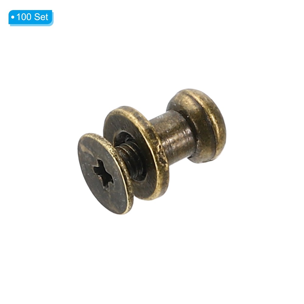 100 Sets 6mm Studs and Spikes Leather Rivets Cone Spikes Button Head Bronze