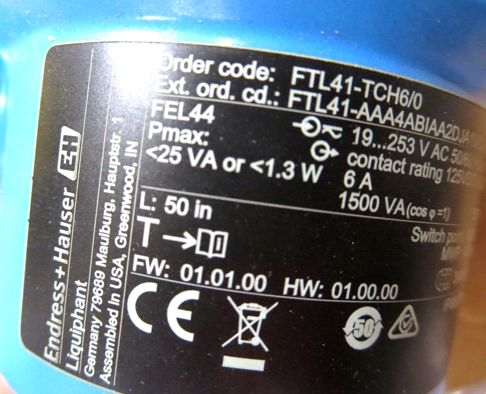 Endress+Hauser FTL41-TCH6/0 Limit/Level Switch Switch Point 49.5"See Description