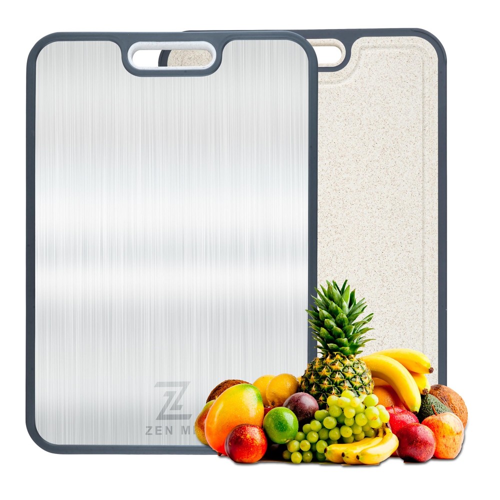 Cutting Board for Kitchen, Double-Sided 304 Stainless Steel Cutting Board & W...